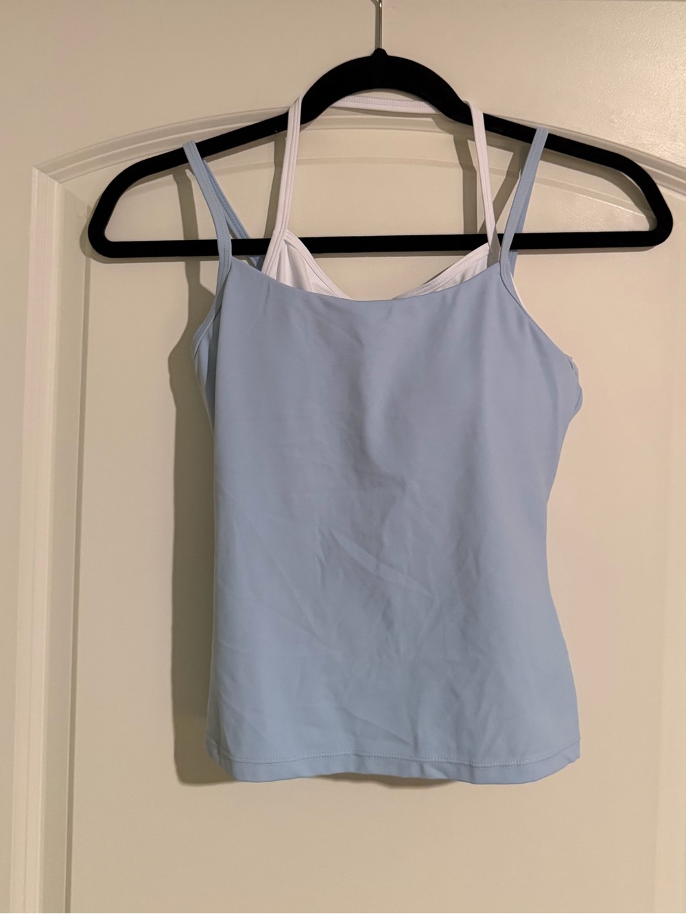 Blue and white layered top